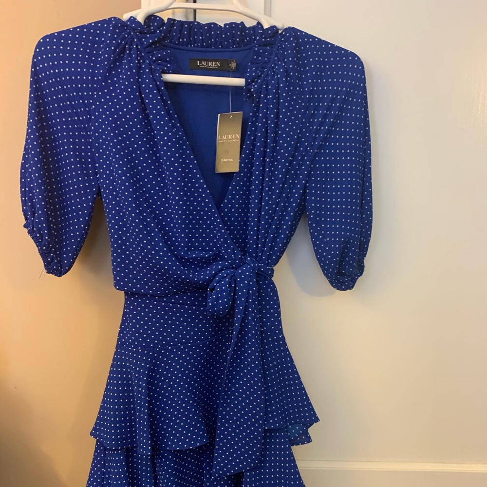 New Blue polka dot dress, Ralph Lauren size 2.